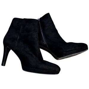 Dress Barn Black Faux Suede Ankle Boots With Side Zipper & 3" Heels